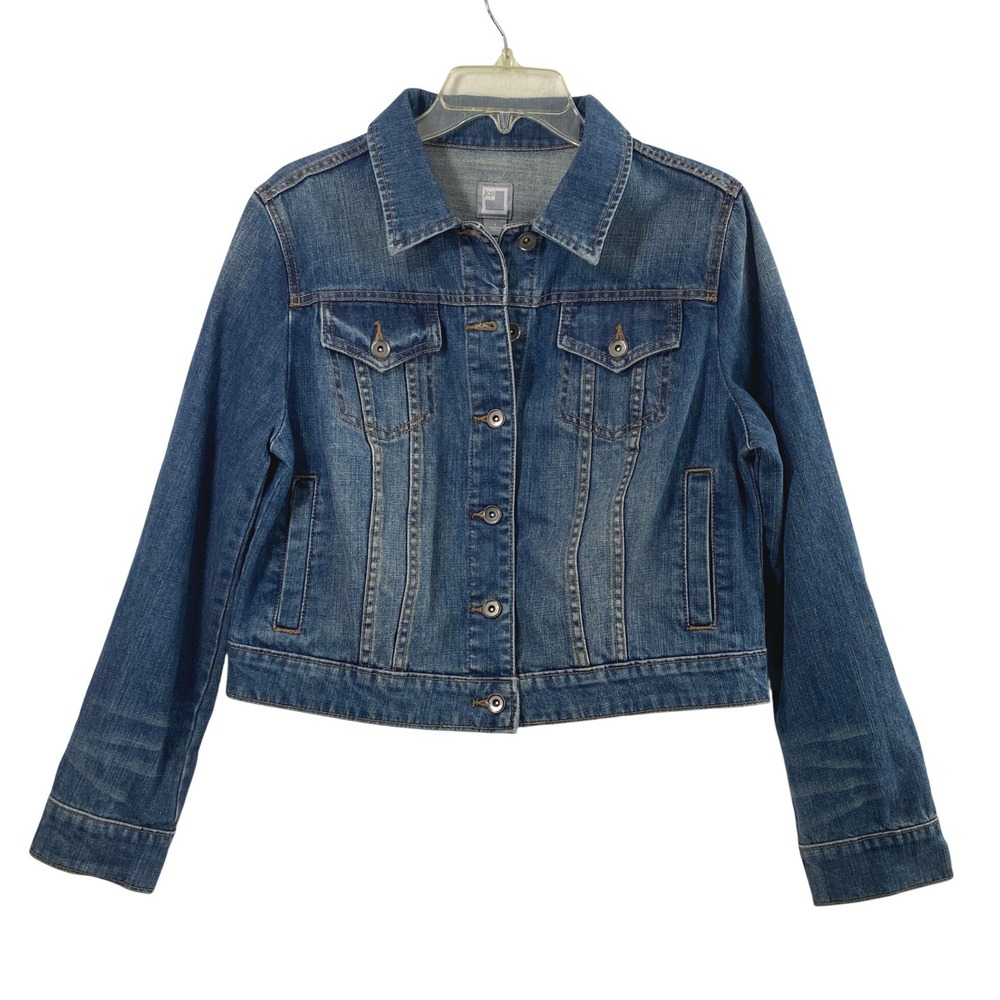 Womens Jean Jacket Size Large Medium Denim Wash Truckers Casual Layering Staple